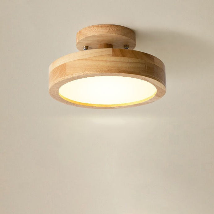 Nordic Wooden Round LED Semi-Flush Mount Ceiling Light Integrated LED Low Profile for Hallway | Living Room and Bedroom