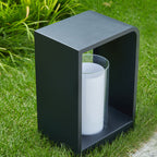 Modern Minimalist Square Frame Stainless Steel Acrylic LED Lawn Light Outdoor Landscape Post Light Hardwired or Solar for Garden | Patio and Pathway