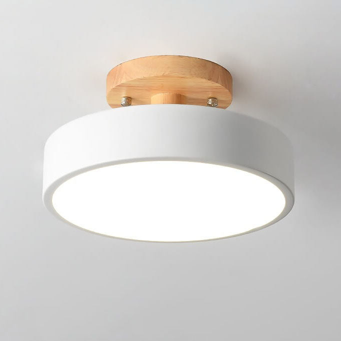 Nordic Wooden Round LED Semi-Flush Mount Ceiling Light Integrated LED Low Profile for Hallway | Living Room and Bedroom