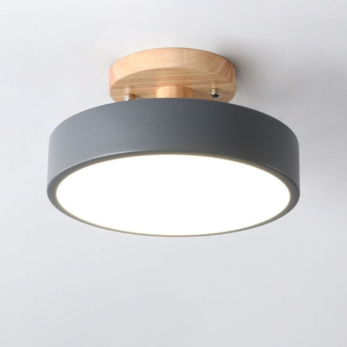 Nordic Wooden Round LED Semi-Flush Mount Ceiling Light Integrated LED Low Profile for Hallway | Living Room and Bedroom