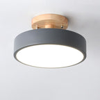 Nordic Wooden Round LED Semi-Flush Mount Ceiling Light Integrated LED Low Profile for Hallway | Living Room and Bedroom