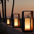 Modern Minimalist Square Frame Stainless Steel Acrylic LED Lawn Light Outdoor Landscape Post Light Hardwired or Solar for Garden | Patio and Pathway