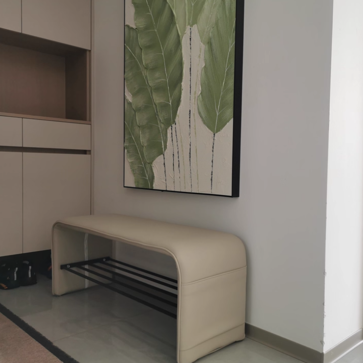 Modern Minimalist Shoe Bench Synthetic Leather Padded Seat Carbon Steel Frame with Storage Shelf Entryway Bench for Hallway | Bedroom and Living Room