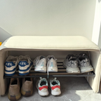 Modern Minimalist Shoe Bench Synthetic Leather Padded Seat Carbon Steel Frame with Storage Shelf Entryway Bench for Hallway | Bedroom and Living Room