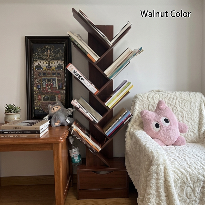 Contemporary Tiered Wooden Bookshelf Narrow Open Display Shelf Eco-Friendly Board Storage Rack for Home Office | Living Room and Bedroom