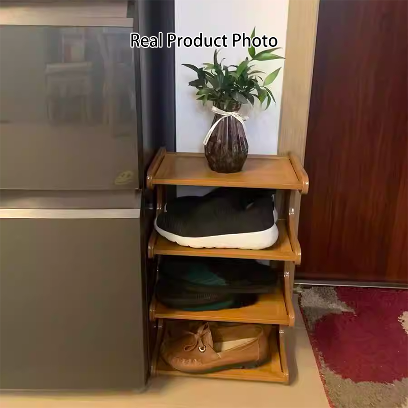 Scandinavian Bamboo Shoe Rack Tiered Open Shelf Shoe Storage Organiser Freestanding for Entryway | Hallway and Living Room