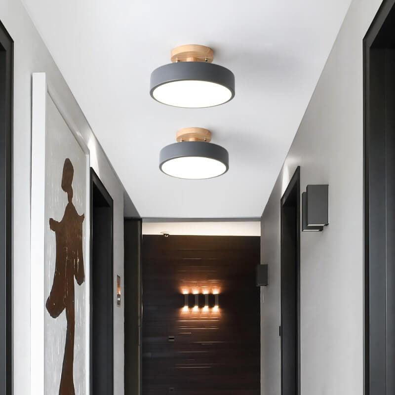 Nordic Wooden Round LED Semi-Flush Mount Ceiling Light Integrated LED Low Profile for Hallway | Living Room and Bedroom