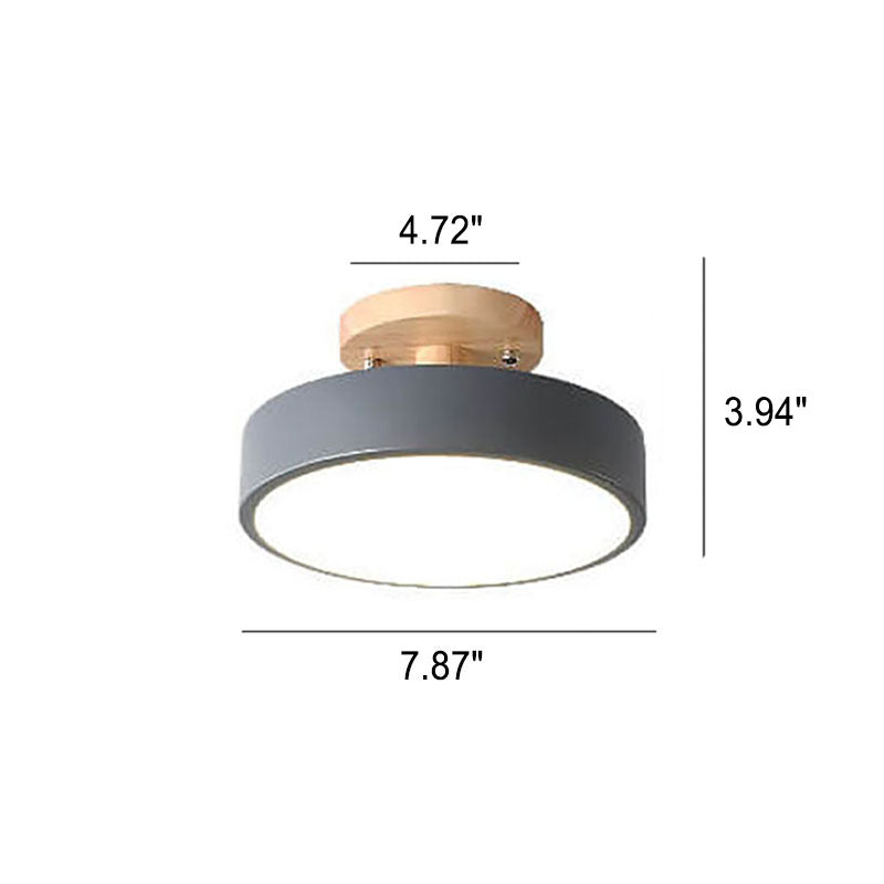 Nordic Wooden Round LED Semi-Flush Mount Ceiling Light Integrated LED Low Profile for Hallway | Living Room and Bedroom