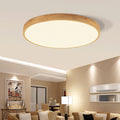 Nordic Solid Wood Round Ultra-Thin LED Flush Mount Ceiling Light Integrated LED Dimmable Option for Living Room | Bedroom and Hallway