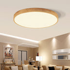 Nordic Solid Wood Round Ultra-Thin LED Flush Mount Ceiling Light Integrated LED Dimmable Option for Living Room | Bedroom and Hallway