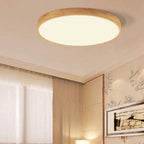 Nordic Solid Wood Round Ultra-Thin LED Flush Mount Ceiling Light Integrated LED Dimmable Option for Living Room | Bedroom and Hallway