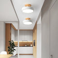 Nordic Wooden Round LED Semi-Flush Mount Ceiling Light Integrated LED Low Profile for Hallway | Living Room and Bedroom