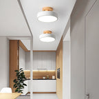 Nordic Wooden Round LED Semi-Flush Mount Ceiling Light Integrated LED Low Profile for Hallway | Living Room and Bedroom