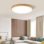 Nordic Solid Wood Round Ultra-Thin LED Flush Mount Ceiling Light Integrated LED Dimmable Option for Living Room | Bedroom and Hallway