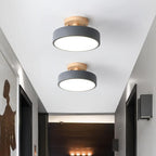 Nordic Wooden Round LED Semi-Flush Mount Ceiling Light Integrated LED Low Profile for Hallway | Living Room and Bedroom