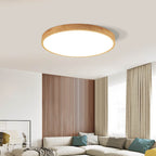 Nordic Solid Wood Round Ultra-Thin LED Flush Mount Ceiling Light Integrated LED Dimmable Option for Living Room | Bedroom and Hallway