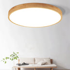 Nordic Solid Wood Round Ultra-Thin LED Flush Mount Ceiling Light Integrated LED Dimmable Option for Living Room | Bedroom and Hallway
