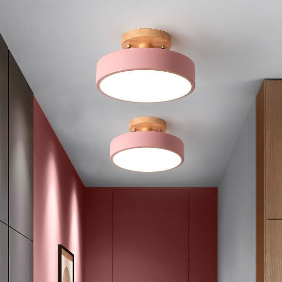 Nordic Wooden Round LED Semi-Flush Mount Ceiling Light Integrated LED Low Profile for Hallway | Living Room and Bedroom