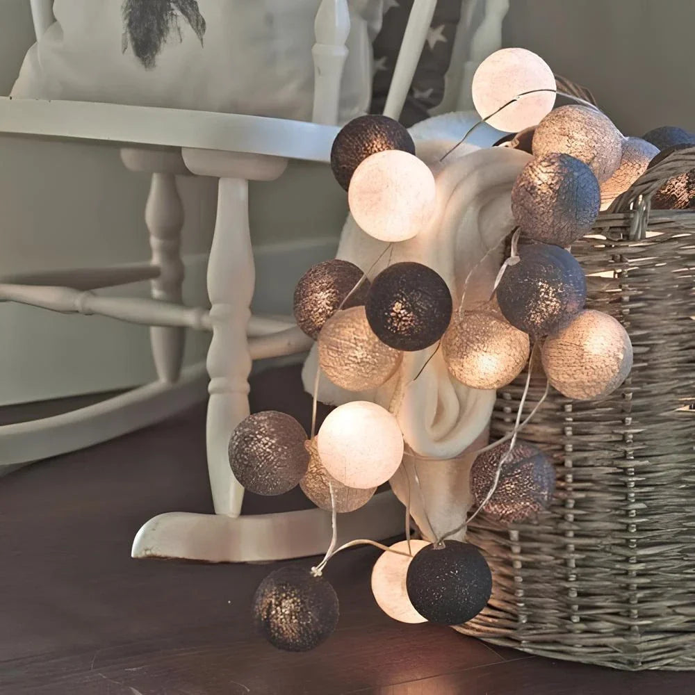 Cotton Ball String Lights LED Fairy Light Garland USB or Battery Powered Warm Glow for Bedroom | Nursery and Party Decoration