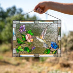 Stained Glass Style Window Hanging Acrylic Suncatcher Bird and Flower Wall Art UV Resistant with Chain for Window | Garden and Balcony