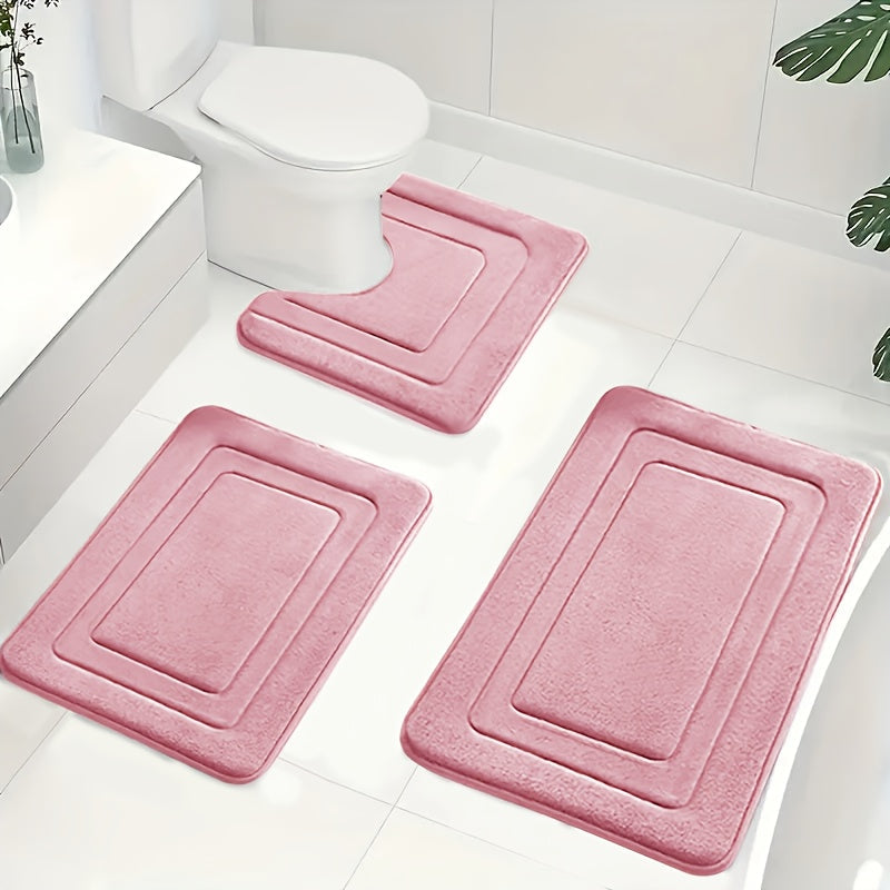 Bath Mat Set Non-Slip Memory Foam Three-Piece Absorbent Microfibre Bathroom Rugs with Toilet Mat Machine Washable
