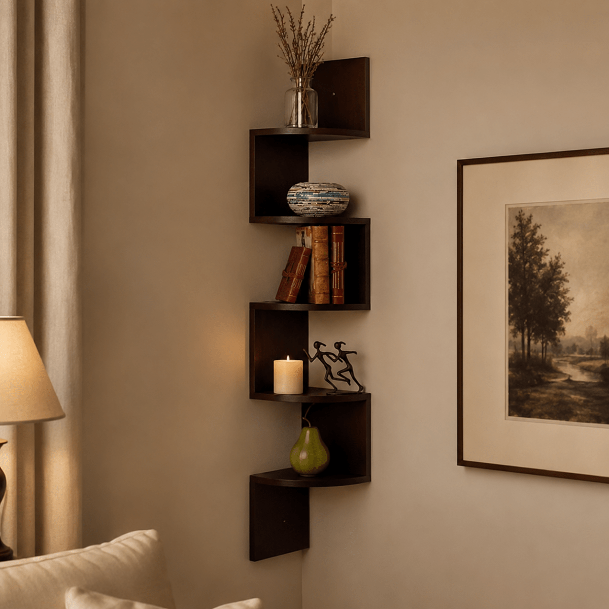 Corner Wall Shelf Multi-Tier Floating Corner Shelves MDF Wall Mounted Storage for Living Room | Bedroom | Office and Hallway