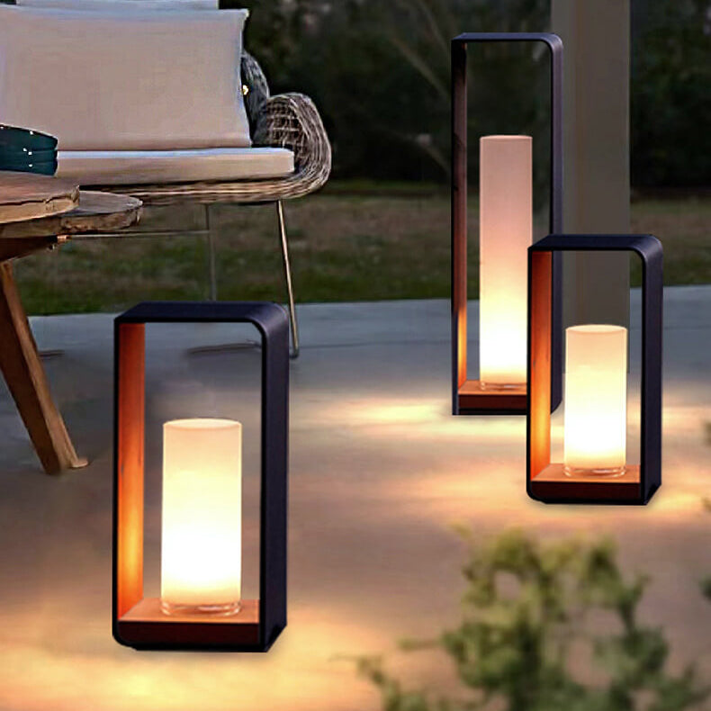 Modern Minimalist Square Frame Stainless Steel Acrylic LED Lawn Light Outdoor Landscape Post Light Hardwired or Solar for Garden | Patio and Pathway