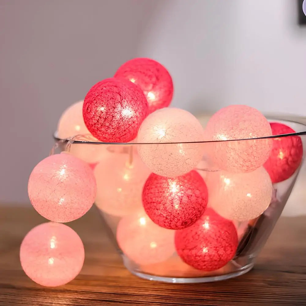Cotton Ball String Lights LED Fairy Light Garland USB or Battery Powered Warm Glow for Bedroom | Nursery and Party Decoration