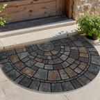 Half-Circle Mosaic Door Mat Semi-Round Stone-Effect Entrance Mat Non-Slip Polyester Indoor Outdoor Doormat for Front Door | Patio and Laundry