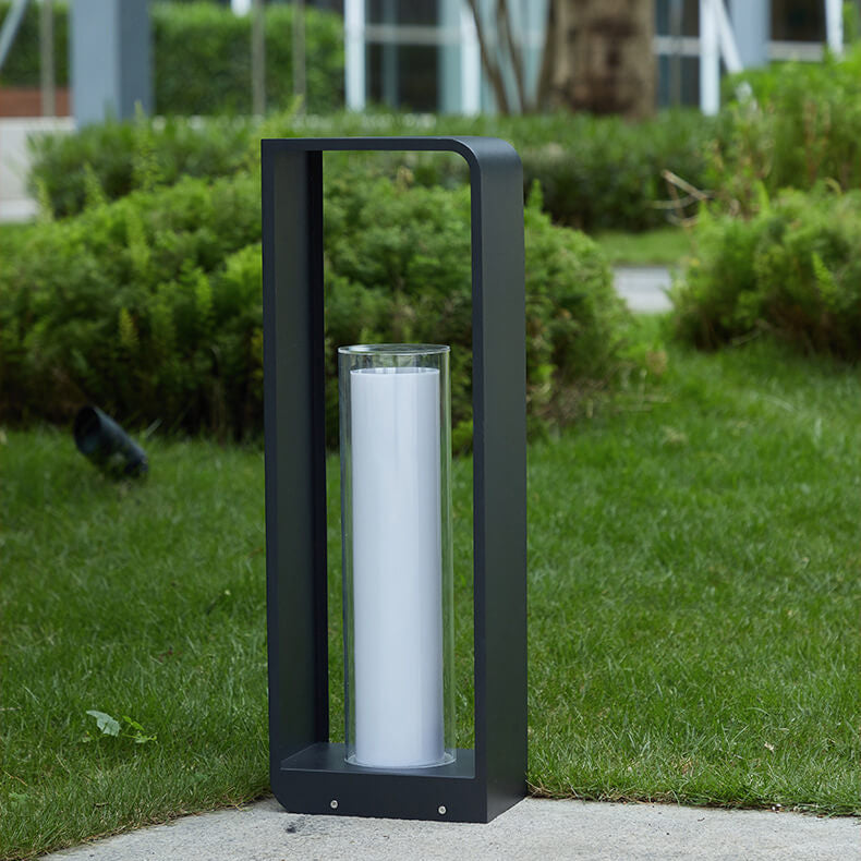 Modern Minimalist Square Frame Stainless Steel Acrylic LED Lawn Light Outdoor Landscape Post Light Hardwired or Solar for Garden | Patio and Pathway