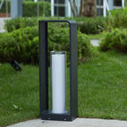 Modern Minimalist Square Frame Stainless Steel Acrylic LED Lawn Light Outdoor Landscape Post Light Hardwired or Solar for Garden | Patio and Pathway