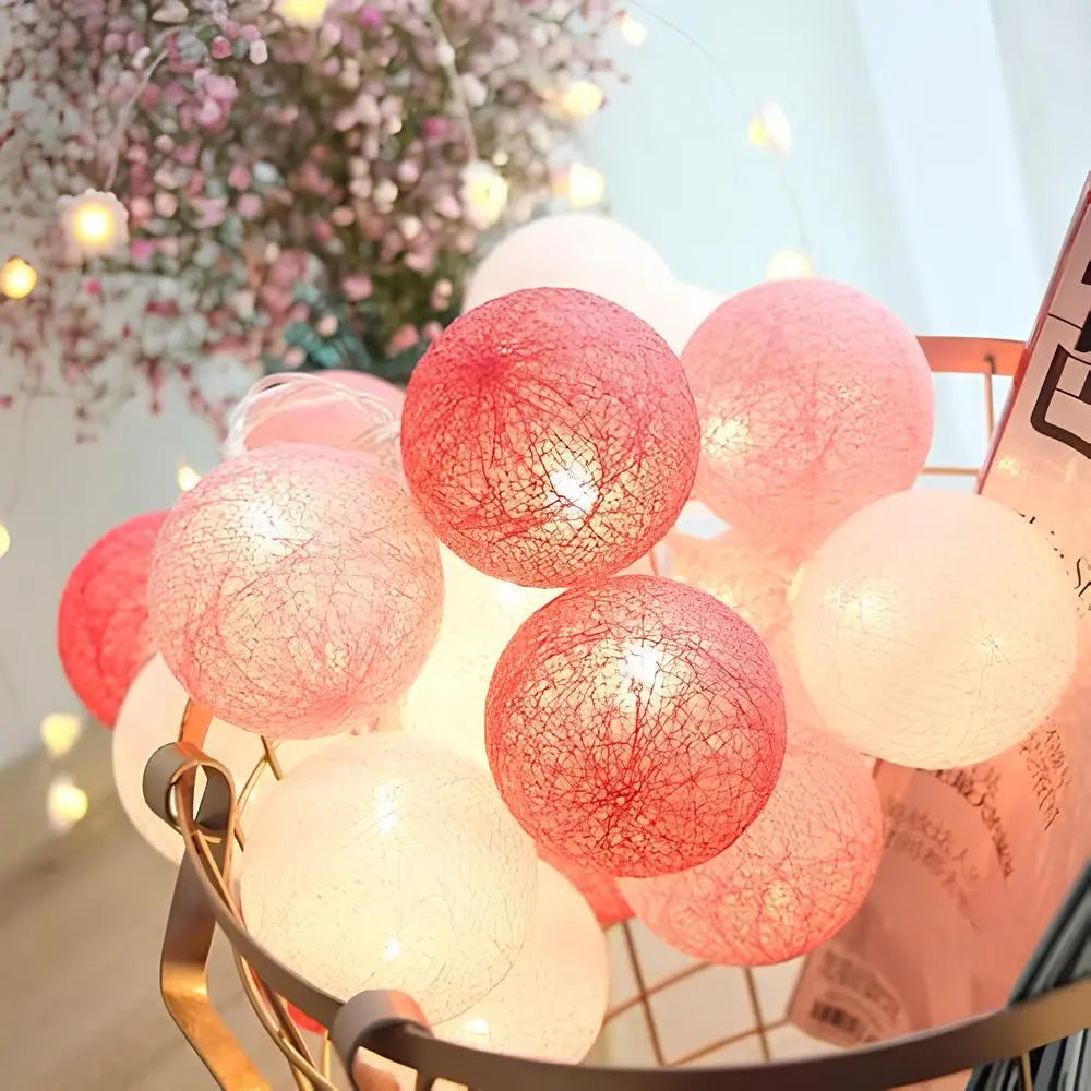 Cotton Ball String Lights LED Fairy Light Garland USB or Battery Powered Warm Glow for Bedroom | Nursery and Party Decoration