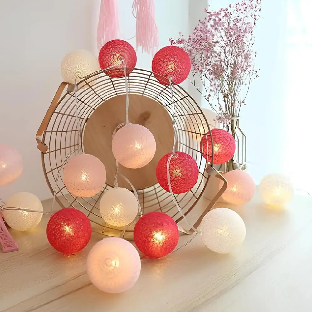 Cotton Ball String Lights LED Fairy Light Garland USB or Battery Powered Warm Glow for Bedroom | Nursery and Party Decoration