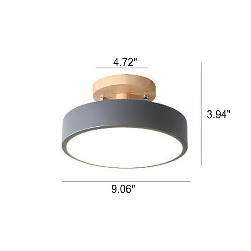 Nordic Wooden Round LED Semi-Flush Mount Ceiling Light Integrated LED Low Profile for Hallway | Living Room and Bedroom