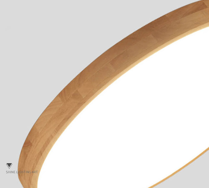 Nordic Solid Wood Round Ultra-Thin LED Flush Mount Ceiling Light Integrated LED Dimmable Option for Living Room | Bedroom and Hallway