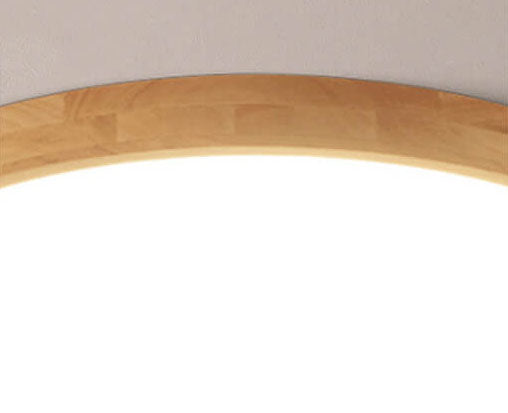 Nordic Solid Wood Round Ultra-Thin LED Flush Mount Ceiling Light Integrated LED Dimmable Option for Living Room | Bedroom and Hallway