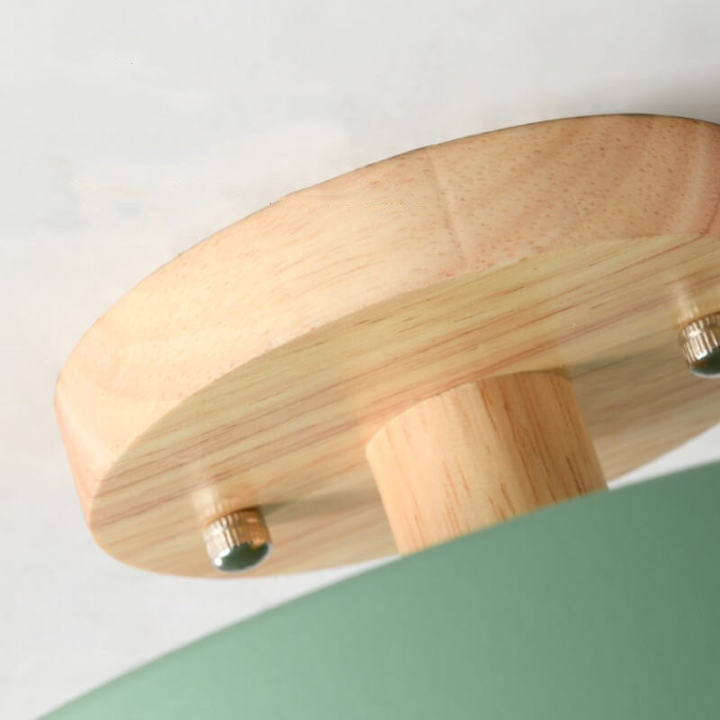 Nordic Wooden Round LED Semi-Flush Mount Ceiling Light Integrated LED Low Profile for Hallway | Living Room and Bedroom