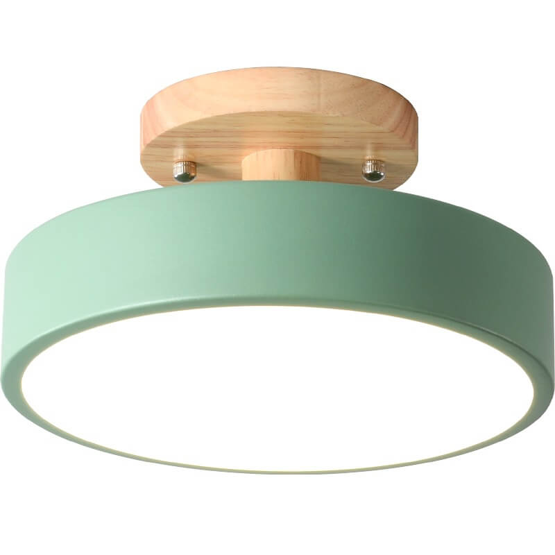 Nordic Wooden Round LED Semi-Flush Mount Ceiling Light Integrated LED Low Profile for Hallway | Living Room and Bedroom