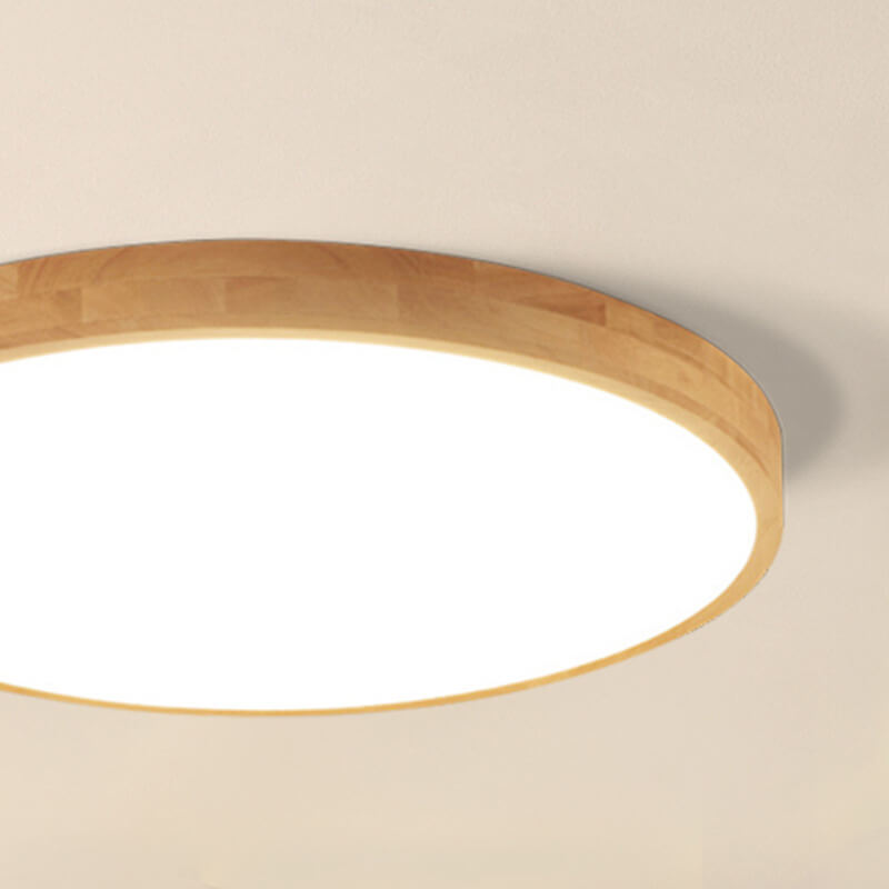 Nordic Solid Wood Round Ultra-Thin LED Flush Mount Ceiling Light Integrated LED Dimmable Option for Living Room | Bedroom and Hallway