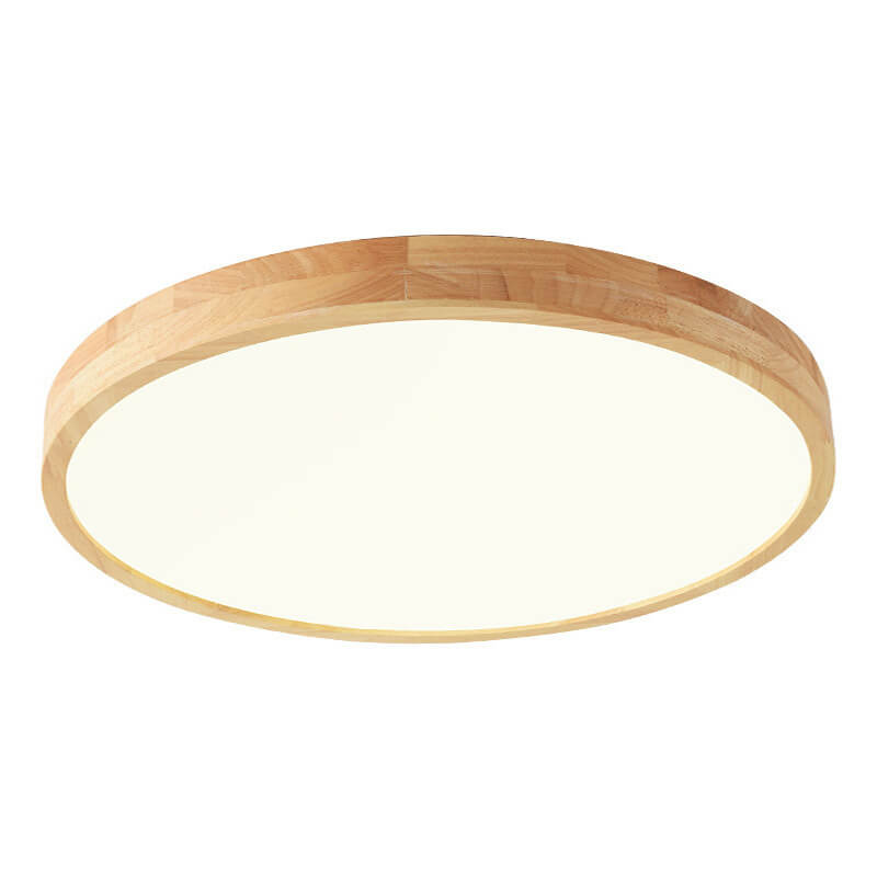 Nordic Solid Wood Round Ultra-Thin LED Flush Mount Ceiling Light Integrated LED Dimmable Option for Living Room | Bedroom and Hallway