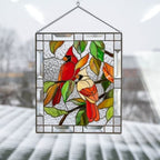 Stained Glass Style Window Hanging Acrylic Suncatcher Bird and Flower Wall Art UV Resistant with Chain for Window | Garden and Balcony