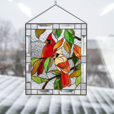 Stained Glass Style Window Hanging Acrylic Suncatcher Bird and Flower Wall Art UV Resistant with Chain for Window | Garden and Balcony