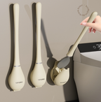 Silicone Toilet Brush with Wall Mounted Holder Flat Head Quick-Drying Hygienic Bathroom Brush Set | Adhesive Wall Hook Included