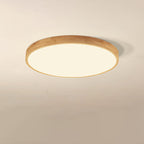 Nordic Solid Wood Round Ultra-Thin LED Flush Mount Ceiling Light Integrated LED Dimmable Option for Living Room | Bedroom and Hallway