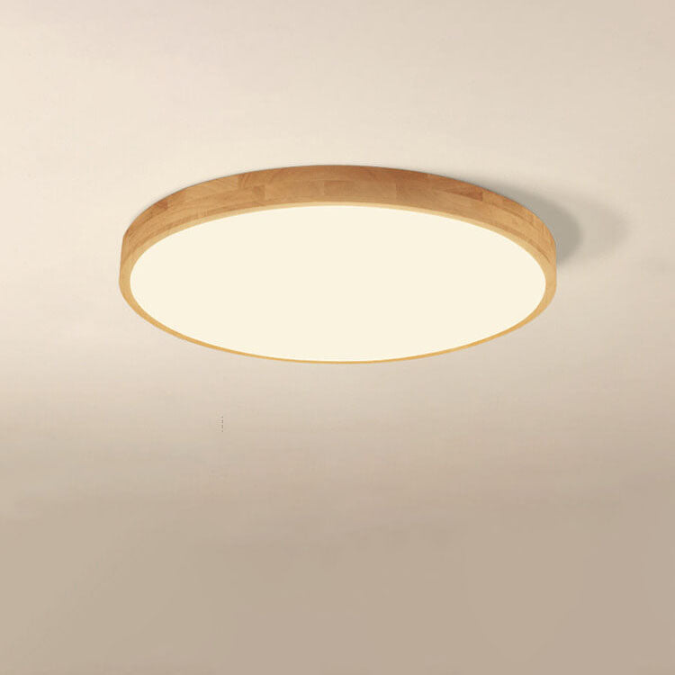 Nordic Solid Wood Round Ultra-Thin LED Flush Mount Ceiling Light Integrated LED Dimmable Option for Living Room | Bedroom and Hallway