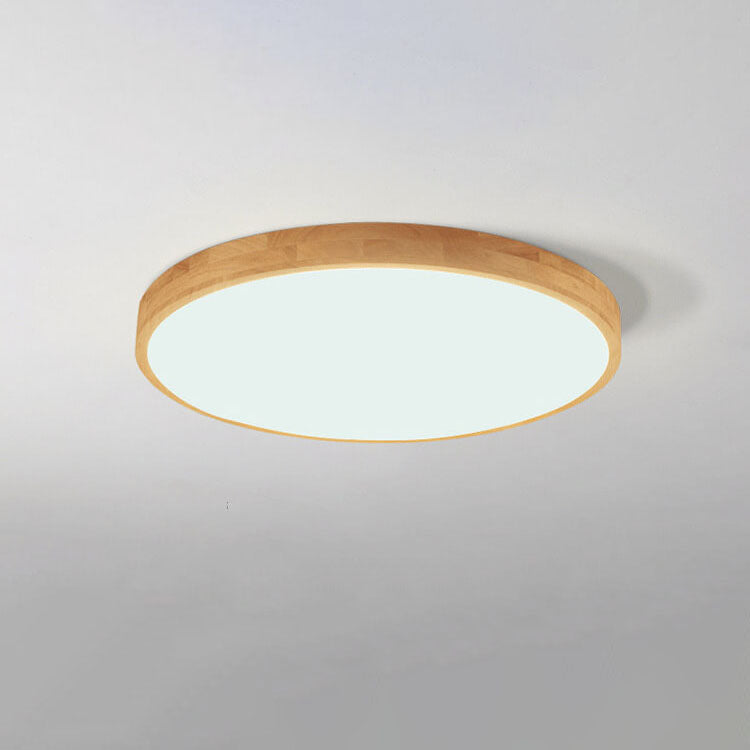 Nordic Solid Wood Round Ultra-Thin LED Flush Mount Ceiling Light Integrated LED Dimmable Option for Living Room | Bedroom and Hallway