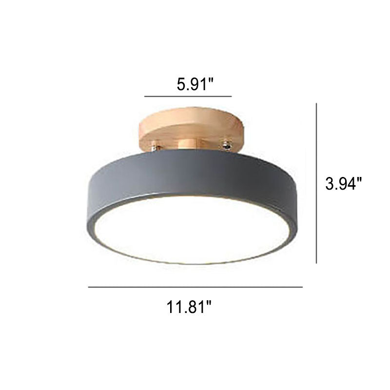 Nordic Wooden Round LED Semi-Flush Mount Ceiling Light Integrated LED Low Profile for Hallway | Living Room and Bedroom