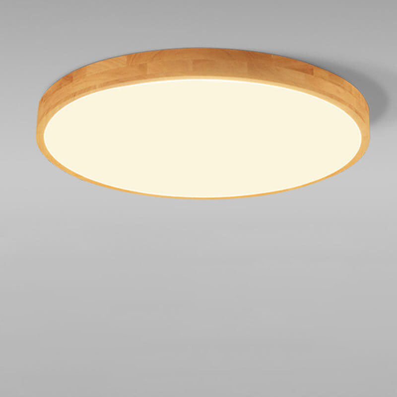 Nordic Solid Wood Round Ultra-Thin LED Flush Mount Ceiling Light Integrated LED Dimmable Option for Living Room | Bedroom and Hallway