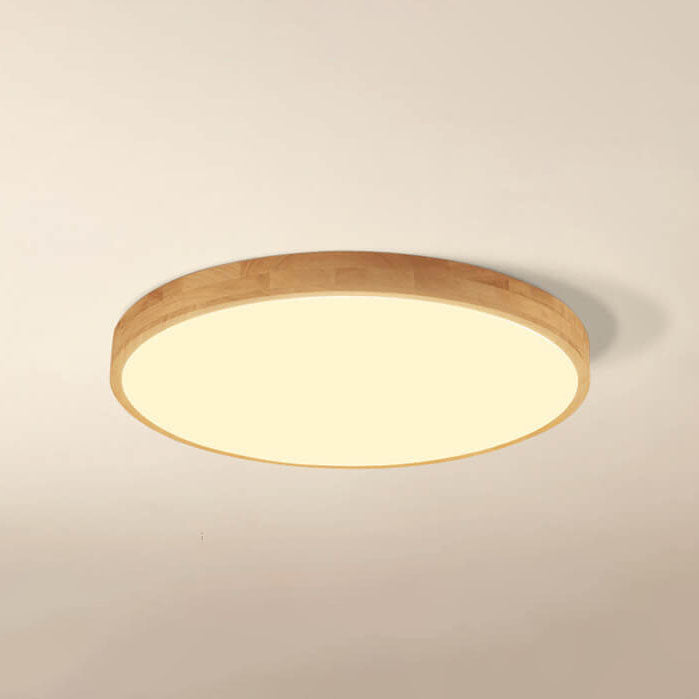 Nordic Solid Wood Round Ultra-Thin LED Flush Mount Ceiling Light Integrated LED Dimmable Option for Living Room | Bedroom and Hallway
