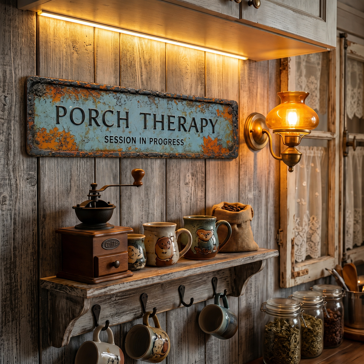 Porch Therapy Sign Vintage Farmhouse Distressed Metal Tinplate Wall Plaque with Pre-Drilled Holes for Porch | Entryway and Garden